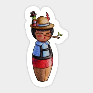 Kokeshi Pinocchio and the Cricket Sticker